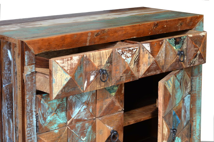 GINER Y COLOMER Cómoda de madera reciclada multicolor con puertas talladas